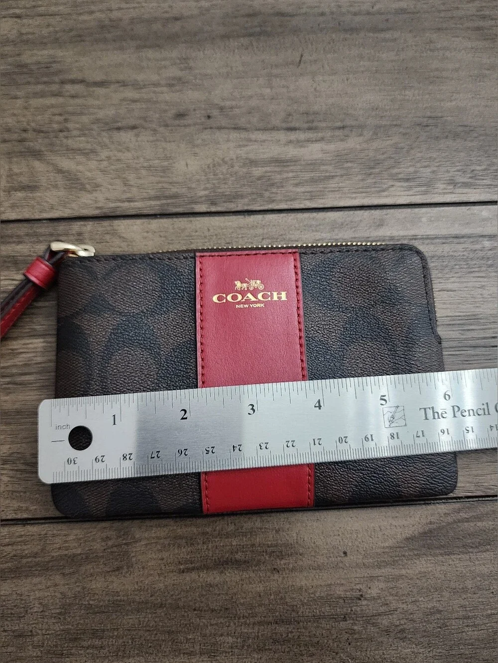 Coach Signature Canvas Wristlet in Brown and Red